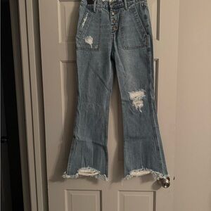 Stylish Distressed Flare Jeans in Blue